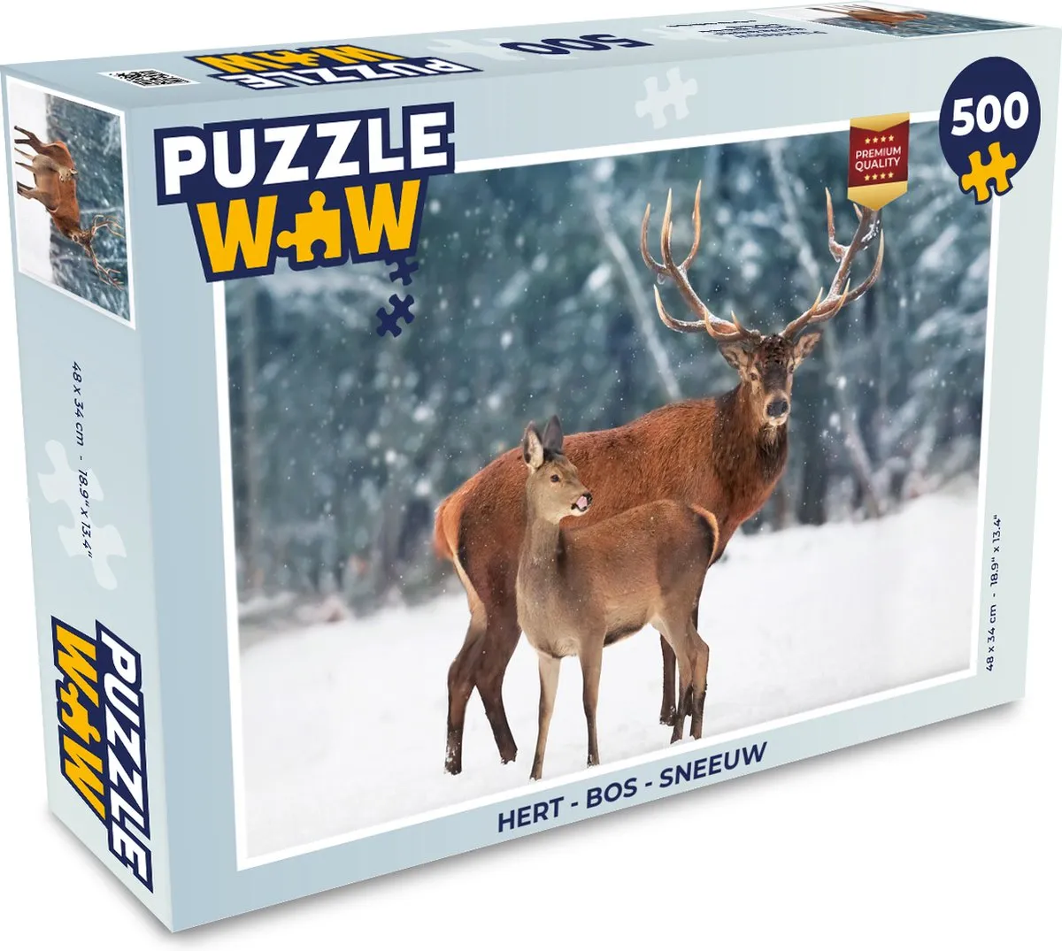 PuzzleWow Hert Bos Sneeuw Legpuzzel 500 Stuks - Multicolor