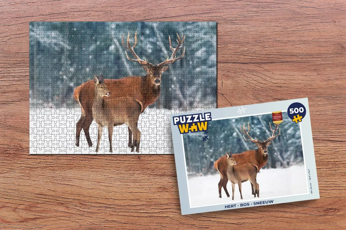 PuzzleWow Hert Bos Sneeuw Legpuzzel 500 Stuks - Multicolor