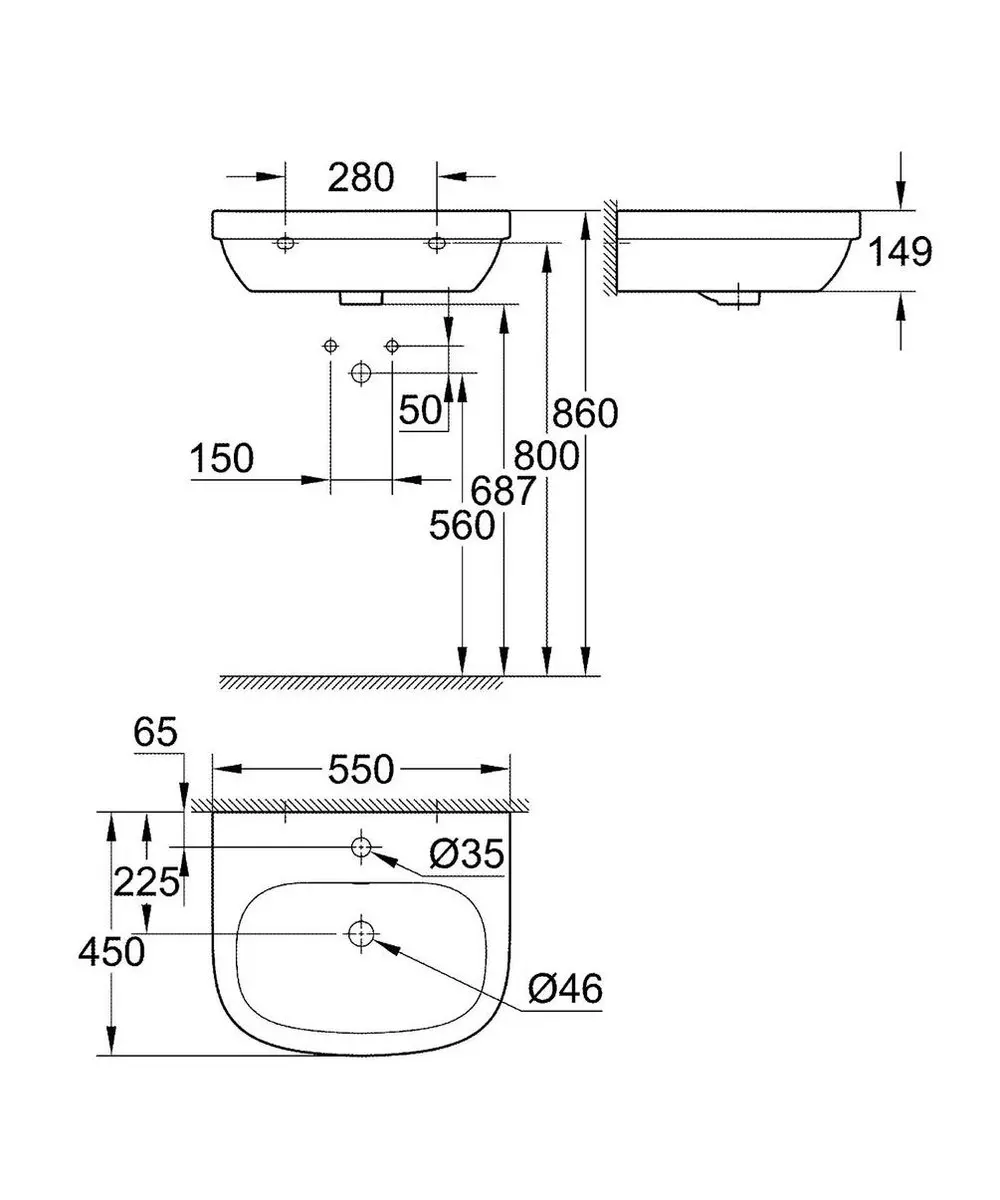 Grohe Euro Keramische Wastafel 55x45cm Wit - afbeelding 3 van 6