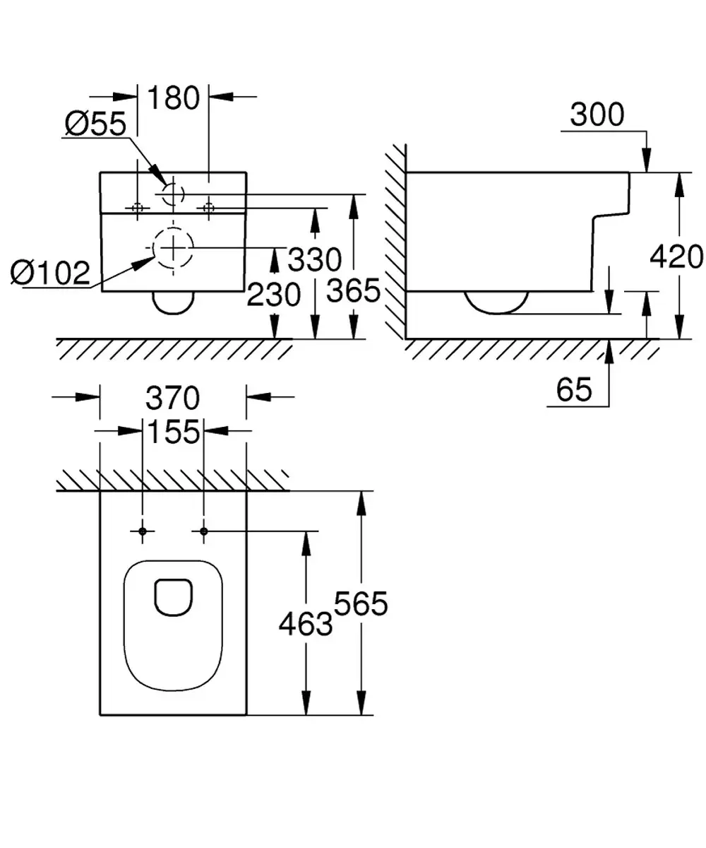 GROHE Cube Keramiek wandcloset spoelrandloos 37x56.5cm vierkant alpine wit