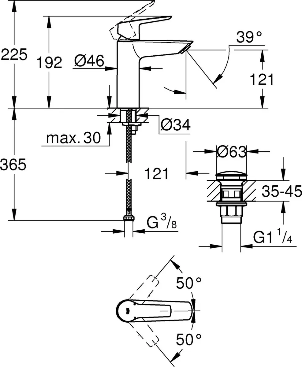 Grohe Start M-size Wastafelkraan Mat Zwart - 5.7L/min - afbeelding 2 van 6
