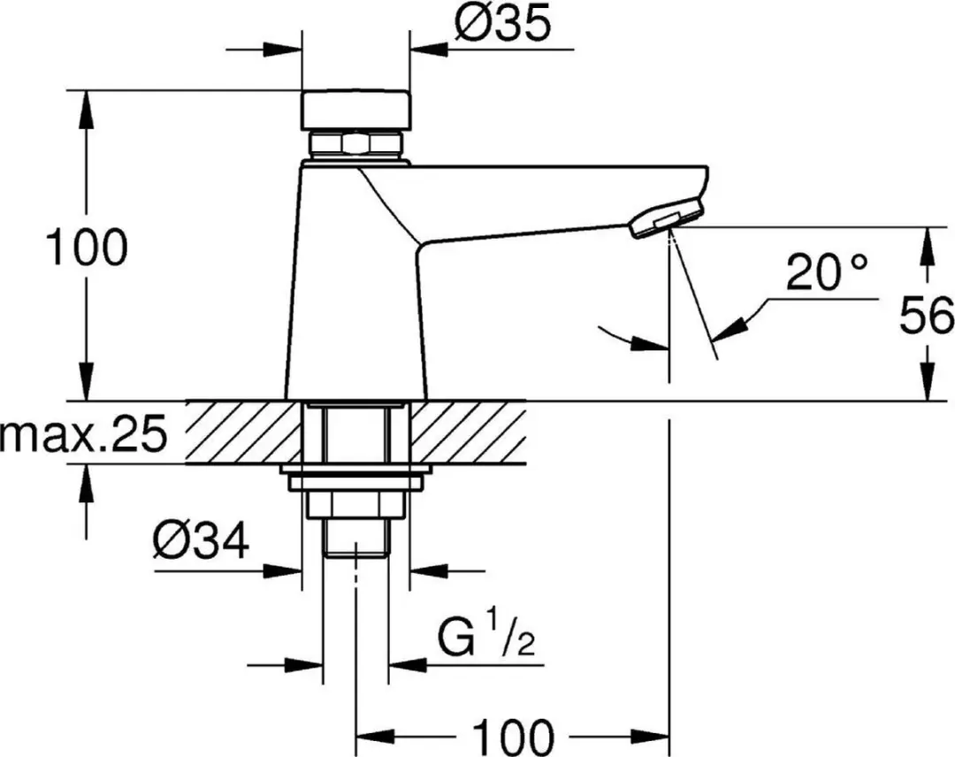 Grohe Eurosmart Cosmopolitan T Wastafelkraan 36265000 - Zelfsluitend - afbeelding 2 van 6