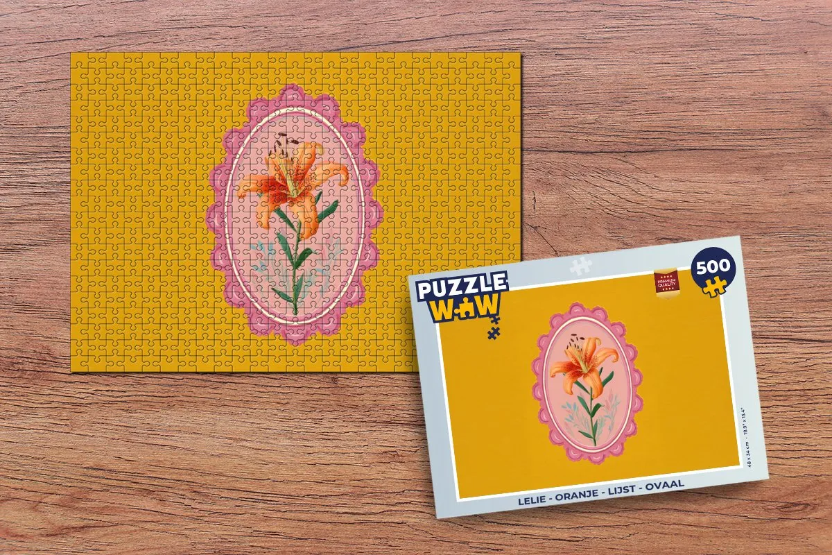 PuzzleWow Lelie Puzzel 500 Stuks - Oranje Ovaal Lijst