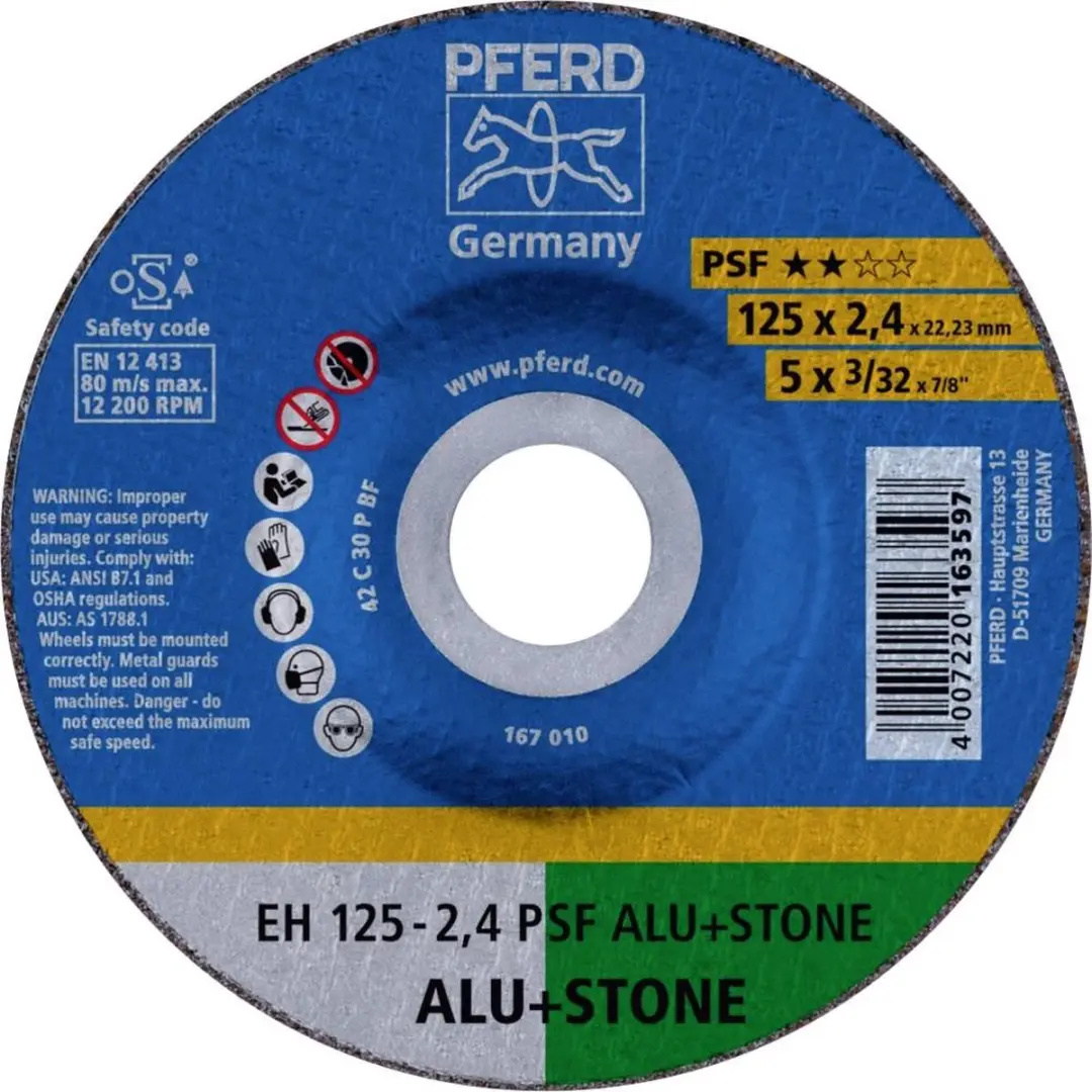 Pferd EH 125-2,4 PSF ALU+STONE Doorslijpschijf gebogen 125mm 22,23mm