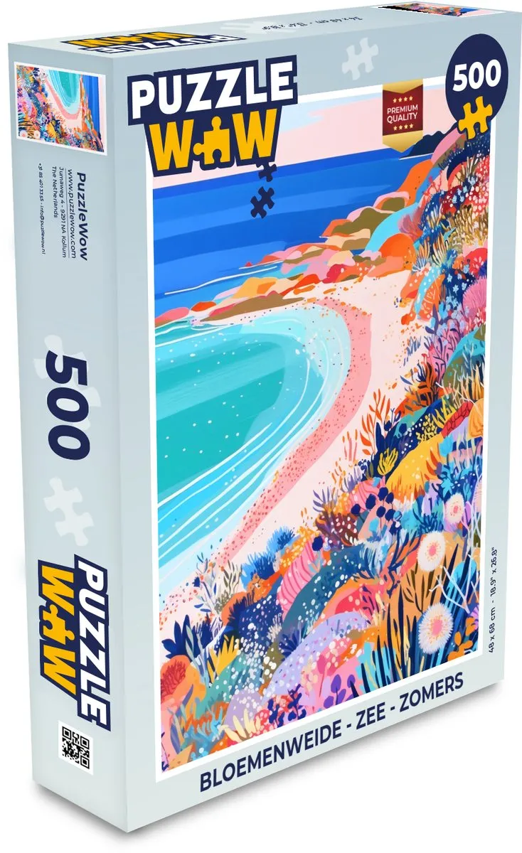 PuzzleWow Bloemenweide Zee Zomers Legpuzzel 500 Stuks - Strand/Bloemen