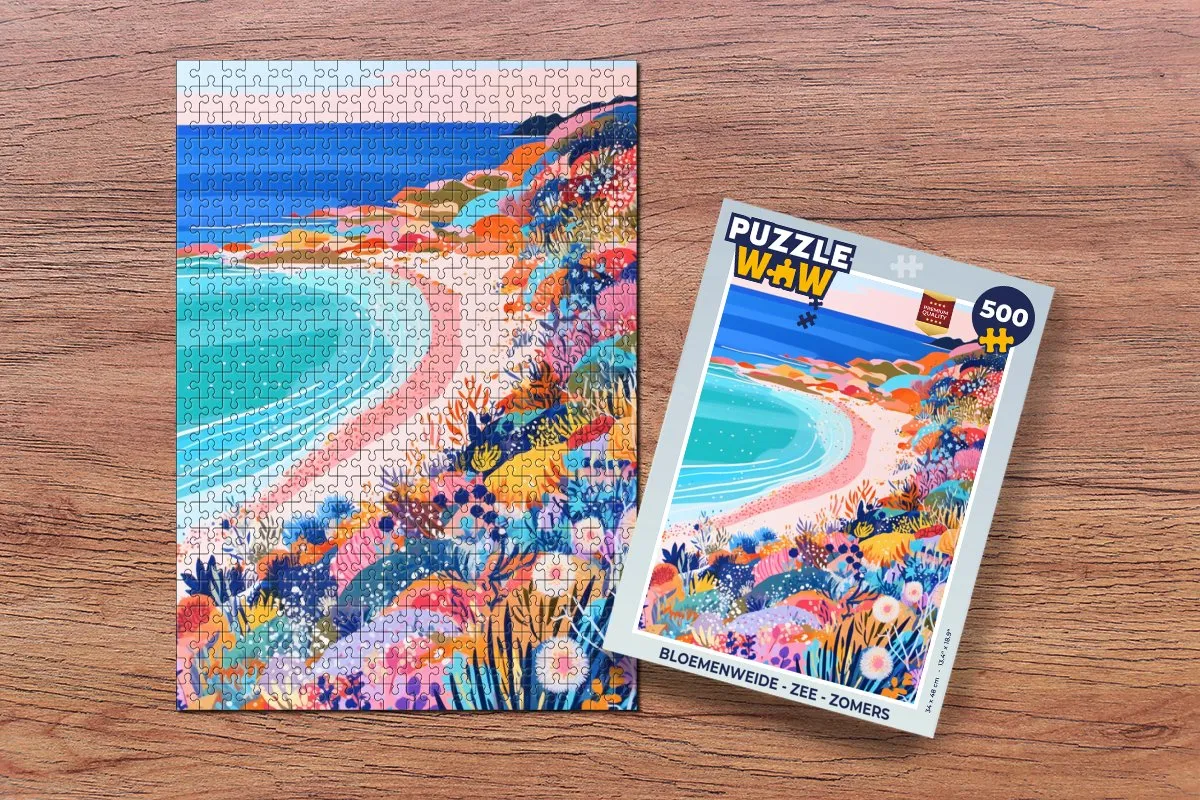 PuzzleWow Bloemenweide Zee Zomers Legpuzzel 500 Stuks - Strand/Bloemen