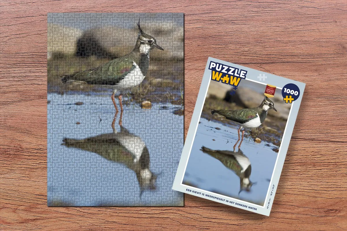 PuzzleWow Legpuzzel Een kievit in donker water - 1000 Stuks - Multicolor