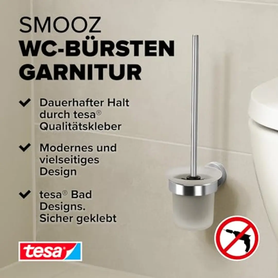 Tesa Smooz Toiletset - Satijn Glas/Chroom RVS - afbeelding 4 van 6