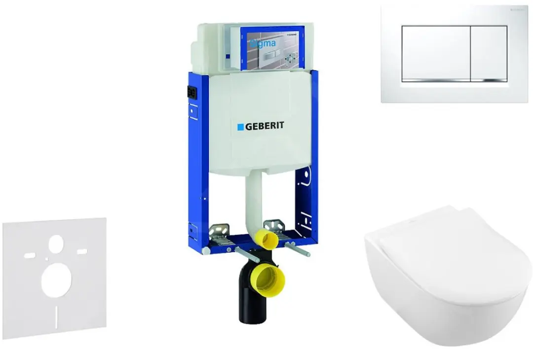 Toiletset met Sigma30 bedieningsplaat, wit/glanzend chroom + Villeroy Boch hange