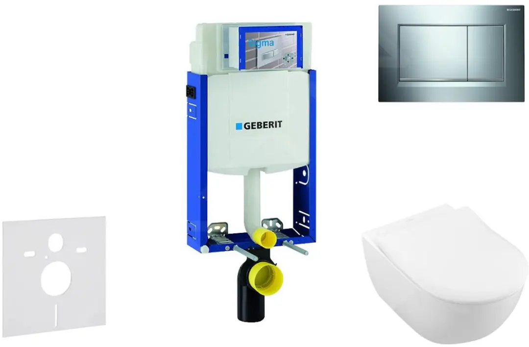 Toiletset met Sigma30 bedieningsplaat, glanzend chroom/mat chroom + Villeroy Boc