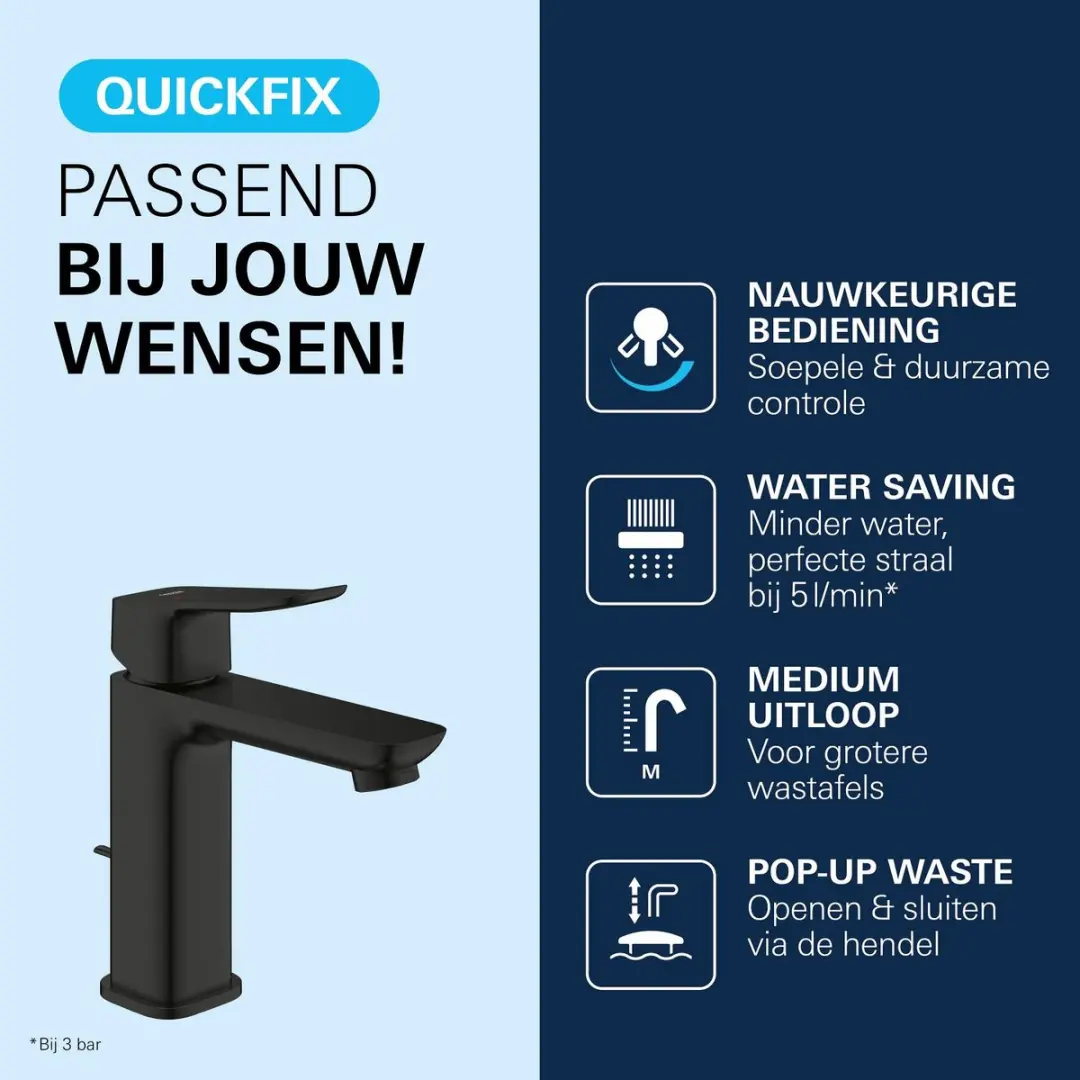 GROHE Dice Wastafelmengkraan 1018322430 - Mat Zwart - afbeelding 3 van 6
