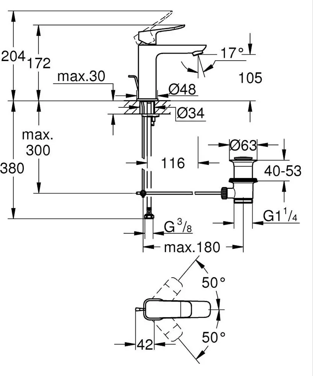 GROHE Dice Wastafelmengkraan 1018322430 - Mat Zwart - afbeelding 2 van 6