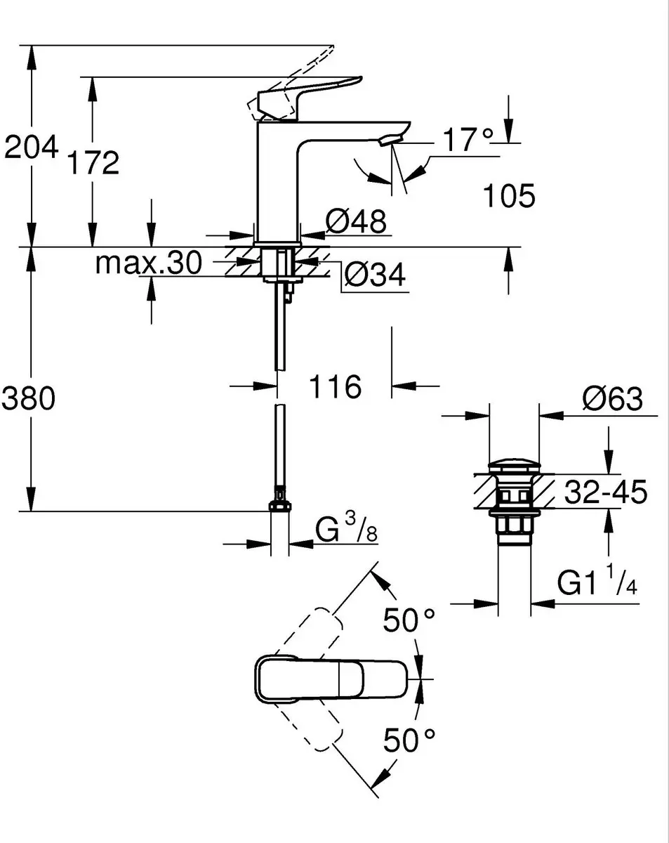 GROHE Dice Wastafelmengkraan 1018332430 - Mat Zwart - afbeelding 2 van 6