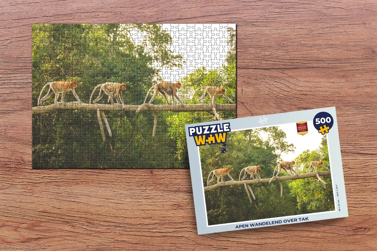 PuzzleWow Legpuzzel Apen wandelend over tak 500 Stuks - Multicolor