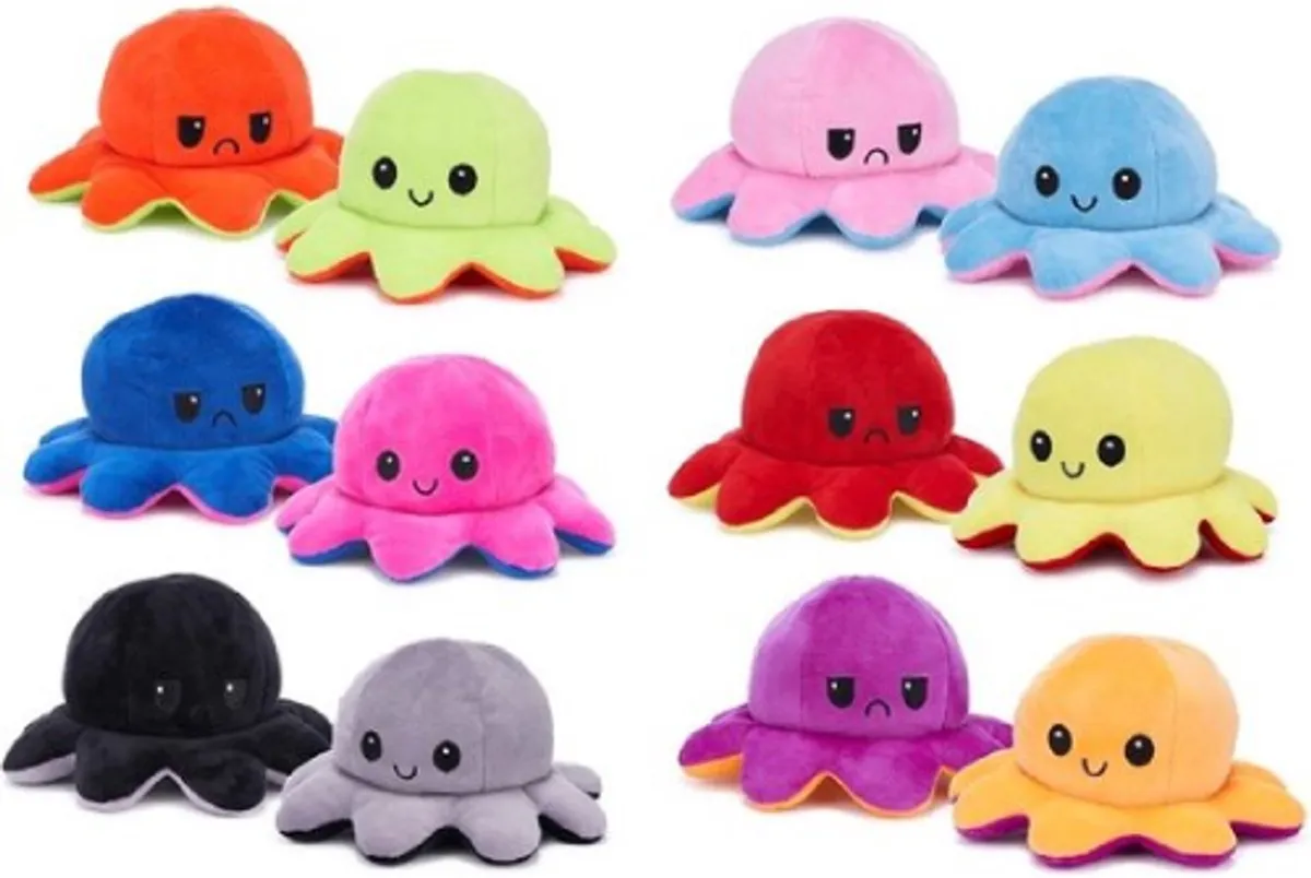 Topknuffels Octopus Mood Emotie Pluche Knuffel 15cm - 2 Stuks