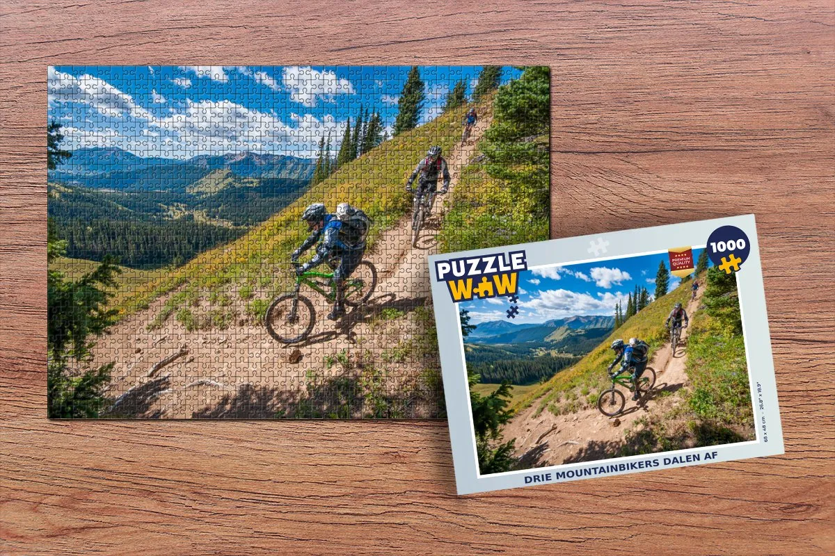 PuzzleWow Legpuzzel Drie Mountainbikers - 1000 Stuks Multicolor