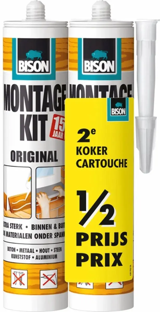 Bison Montagekit Original koker 2x 350 g, duo verpakking, 2e koker halve prijs,