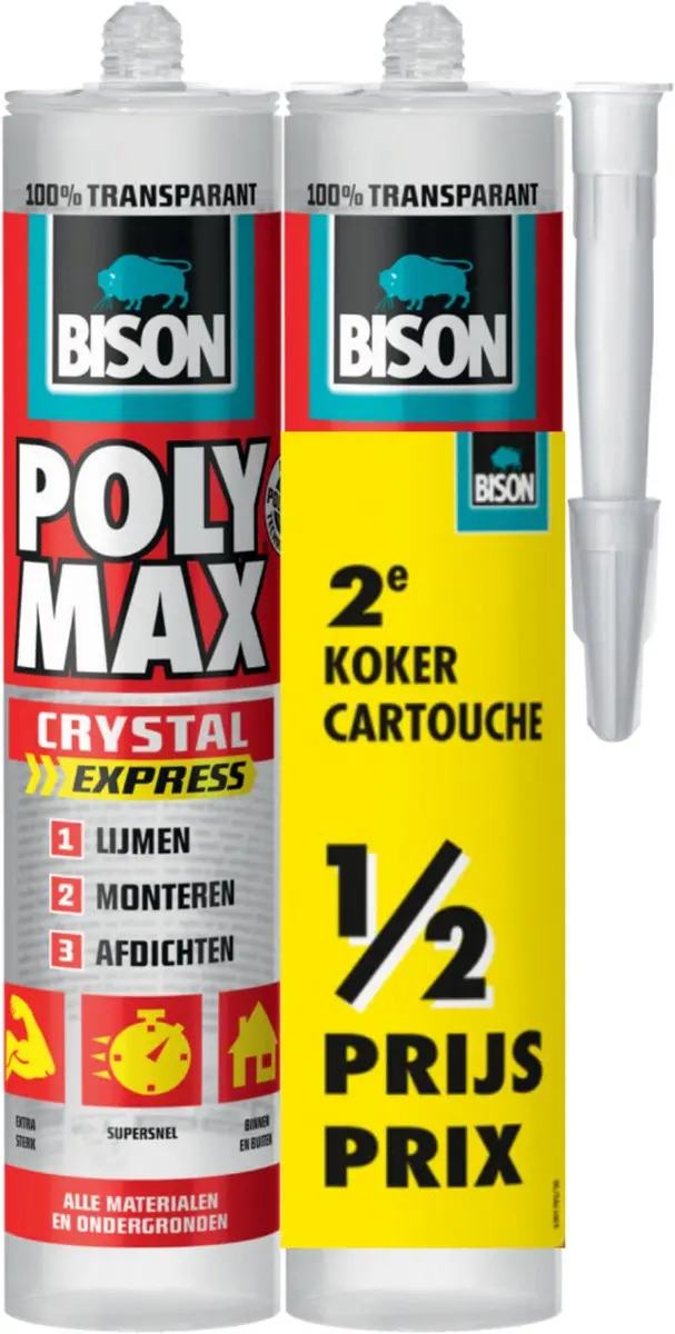 Bison Poly Max Crystal Express koker 2x 300 gram- duo verpakking, 2e koker halve