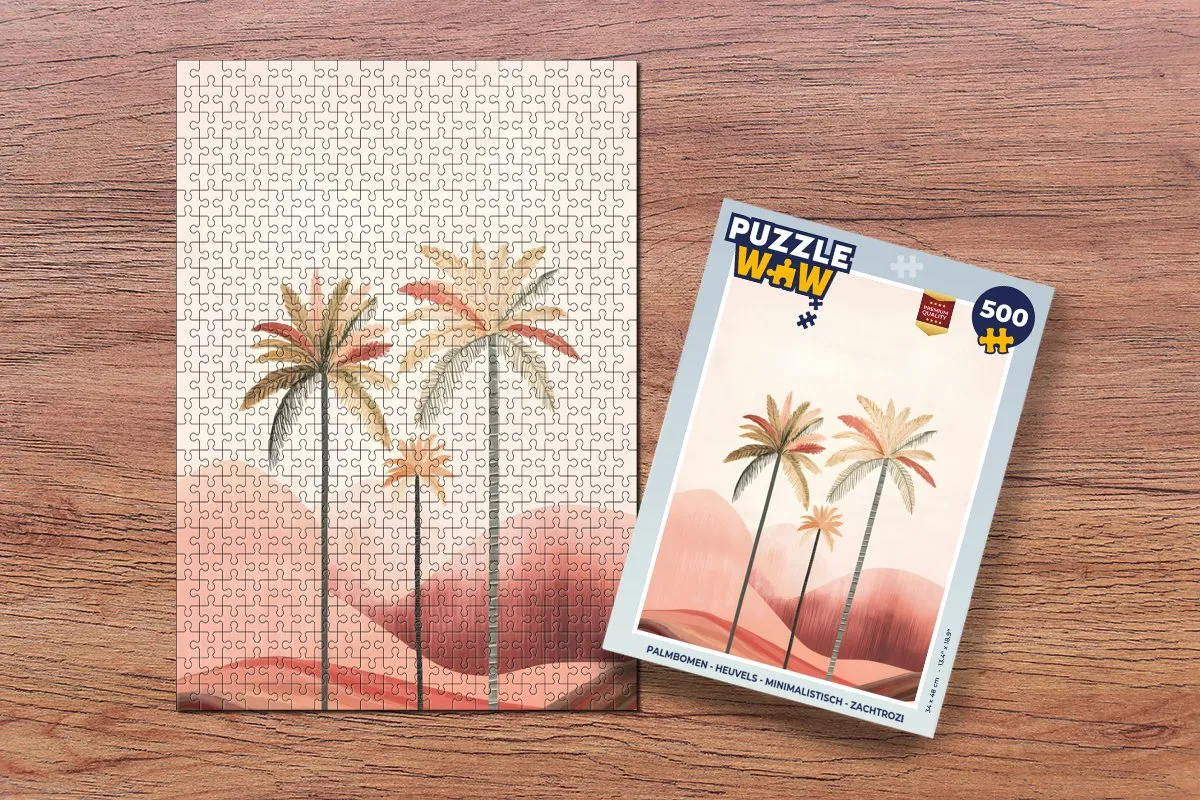 PuzzleWow Minimalistisch Palmbomen Legpuzzel 500 Stuks - Zachtroze