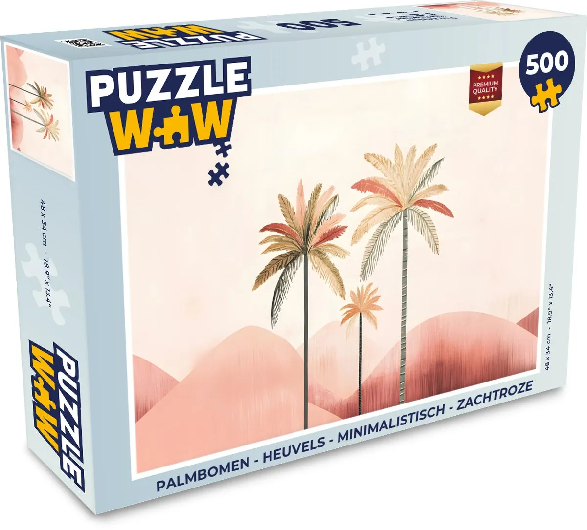 PuzzleWow Minimalistisch Palmbomen Legpuzzel 500 Stuks - Zachtroze