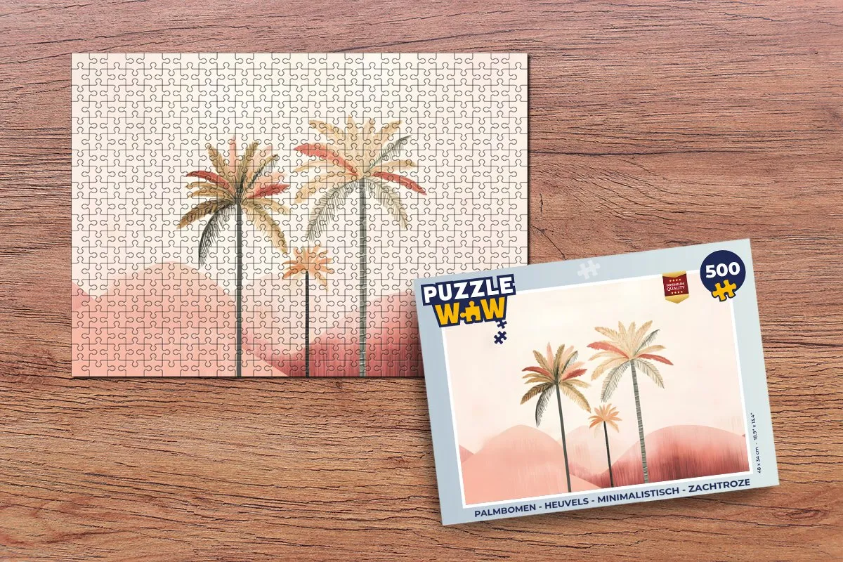 PuzzleWow Minimalistisch Palmbomen Legpuzzel 500 Stuks - Zachtroze