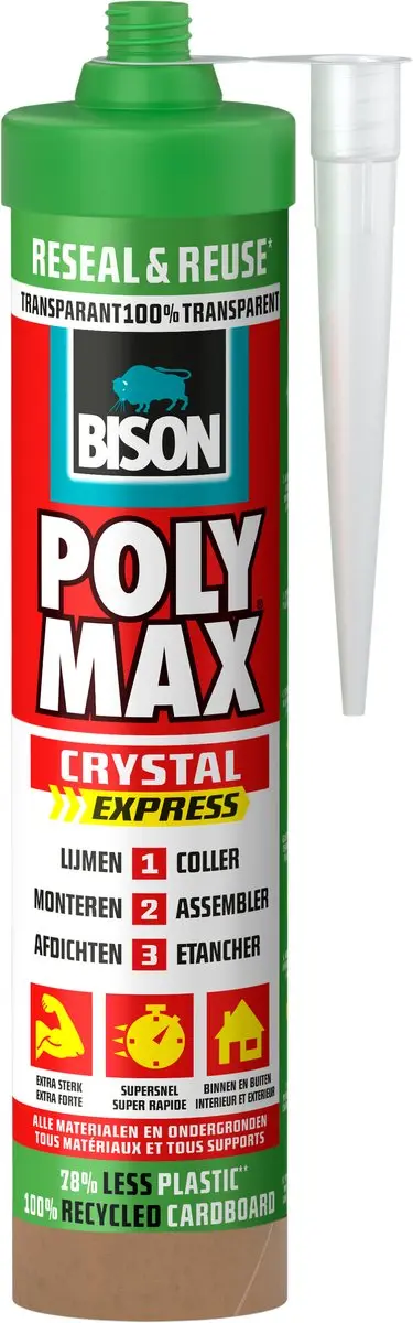 Bison Poly Max® Crystal Express koker transparant hersluitbaar