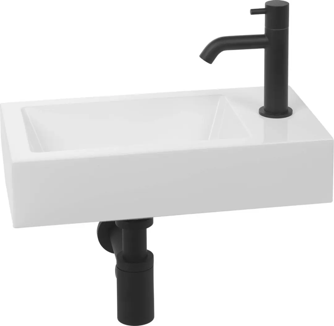 Saqu Square Fonteinset SELF9REURMZSET - Mat zwarte kraan rechts wit marmer - afbeelding 4 van 6
