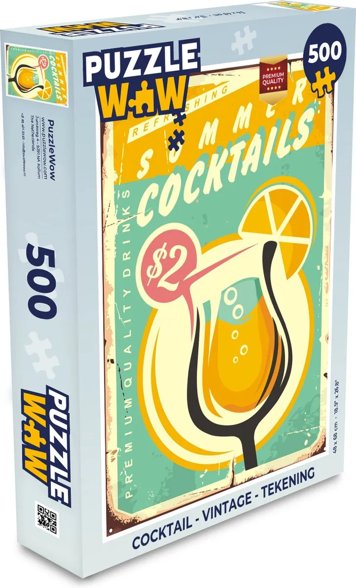 PuzzleWow Cocktail Vintage Legpuzzel 500 Stuks
