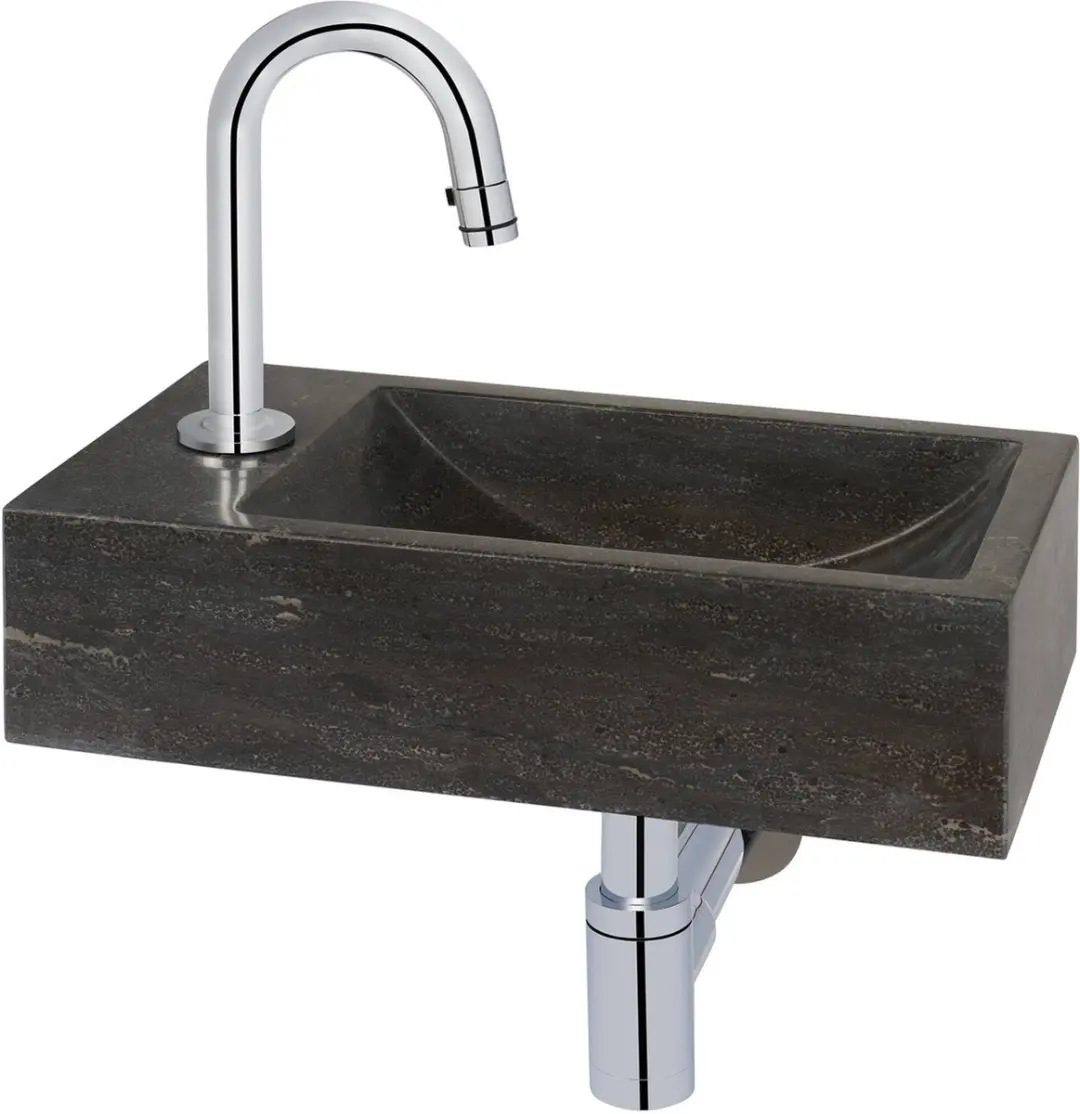 Saqu Nature Collection fonteinset met chromen kraan c-uitloop links natuursteen