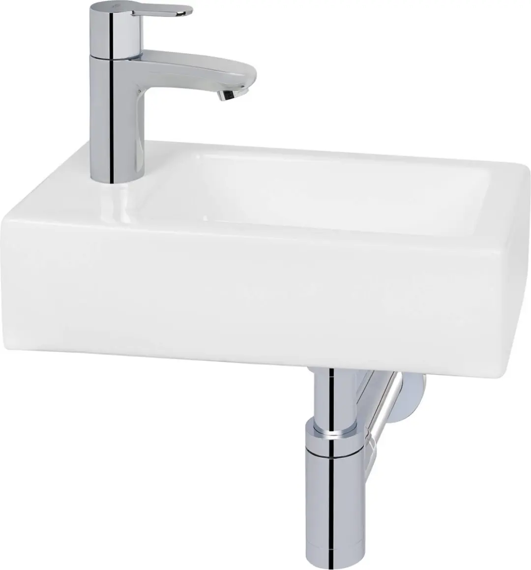 Saqu Trento fonteinset met chromen kraan links glanzend wit keramiek