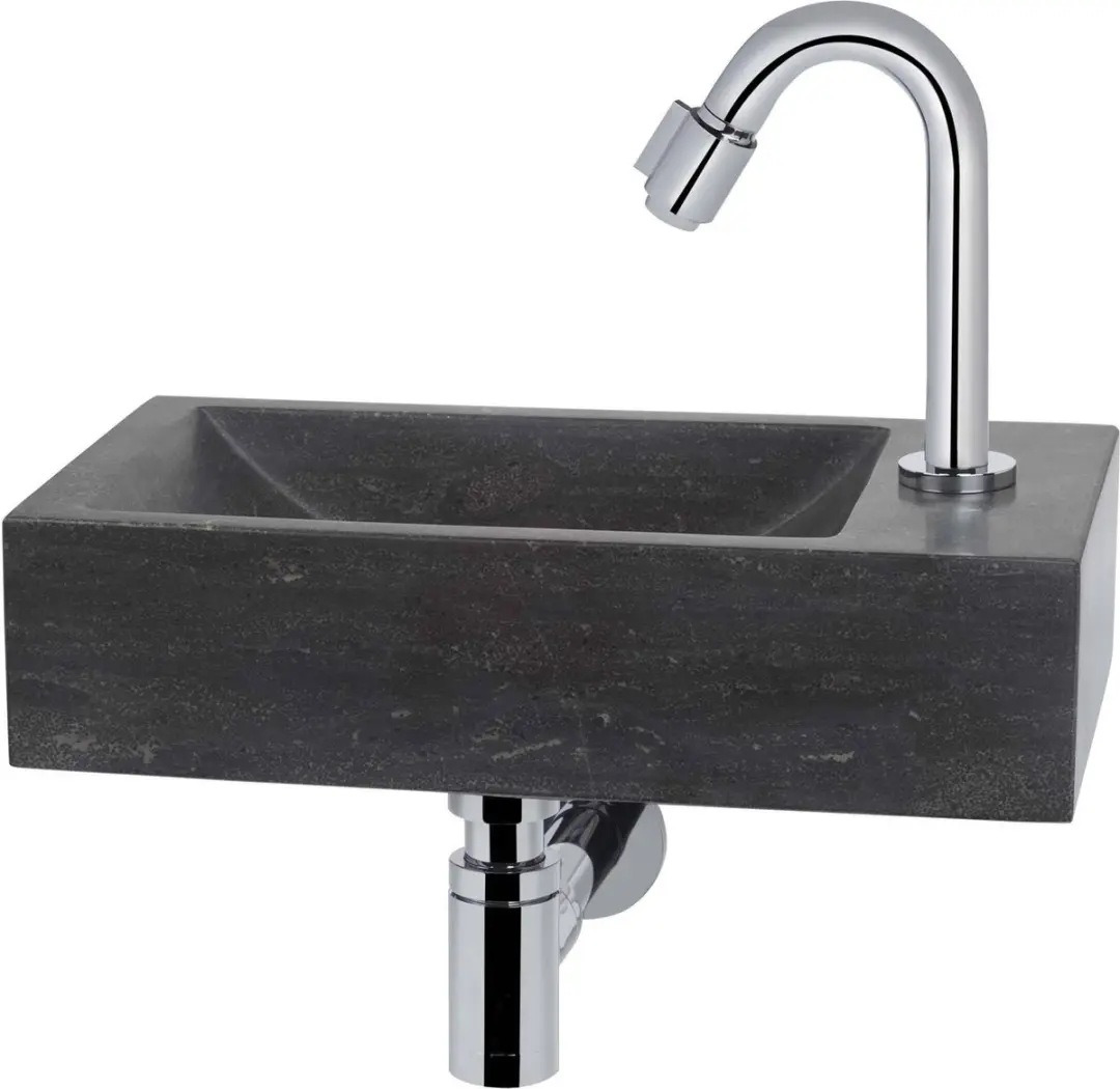 Saqu Nature fonteinset met chromen kraan c-uitloop rechts natuursteen
