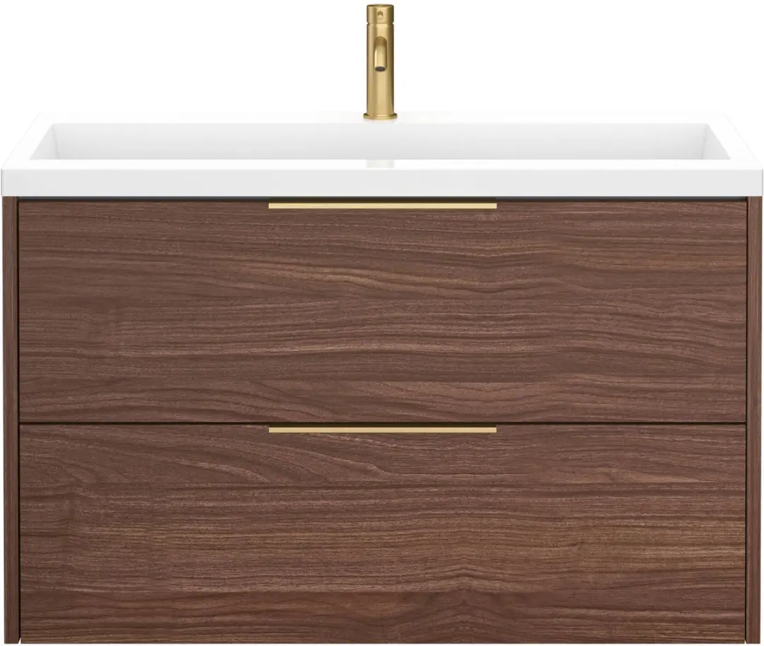 Saqu Lima Ondiep Badmeubel 80x40x64cm - Noten Urban Messing Greep - afbeelding 6 van 6