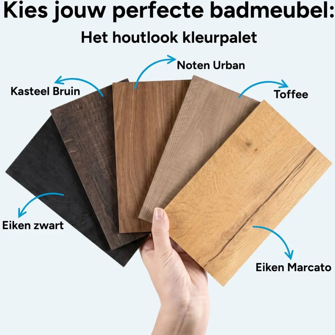 Saqu Lima Ondiep Badmeubel 80x40x64cm - Noten Urban Messing Greep - afbeelding 2 van 6