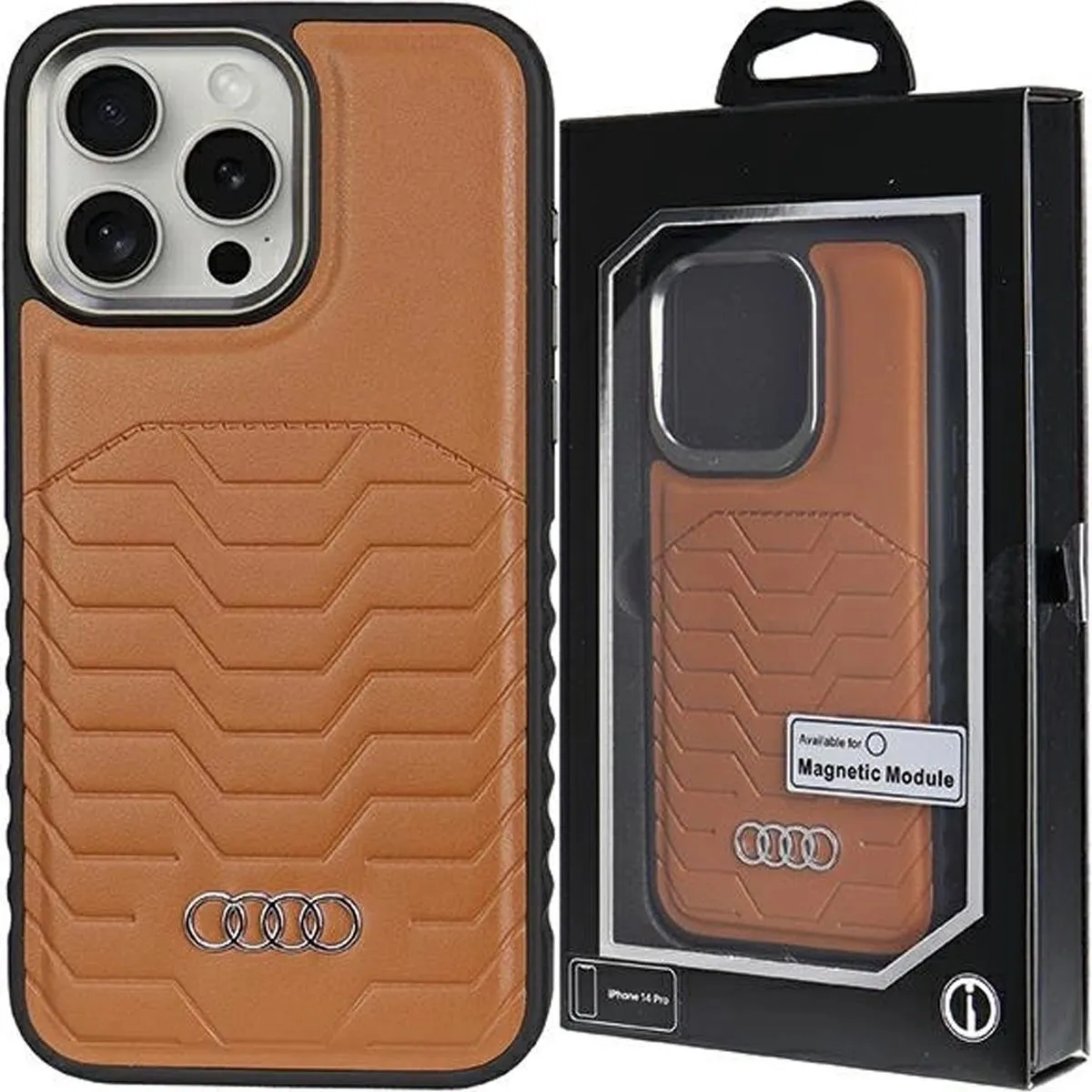 Audi Synthetic Leather MagSafe iPhone 14 Pro Max Hoes - Bruin - afbeelding 3 van 6