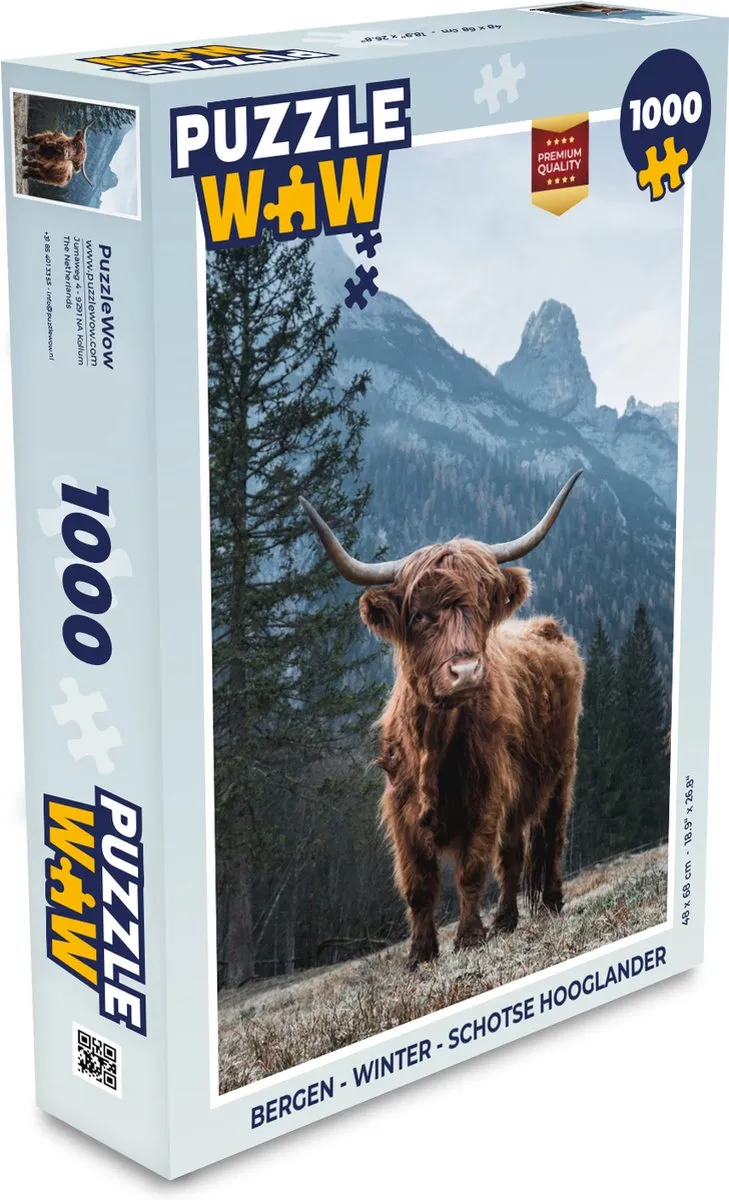 PuzzleWow Bergen Winter Schotse Hooglander Legpuzzel 1000 Stuks