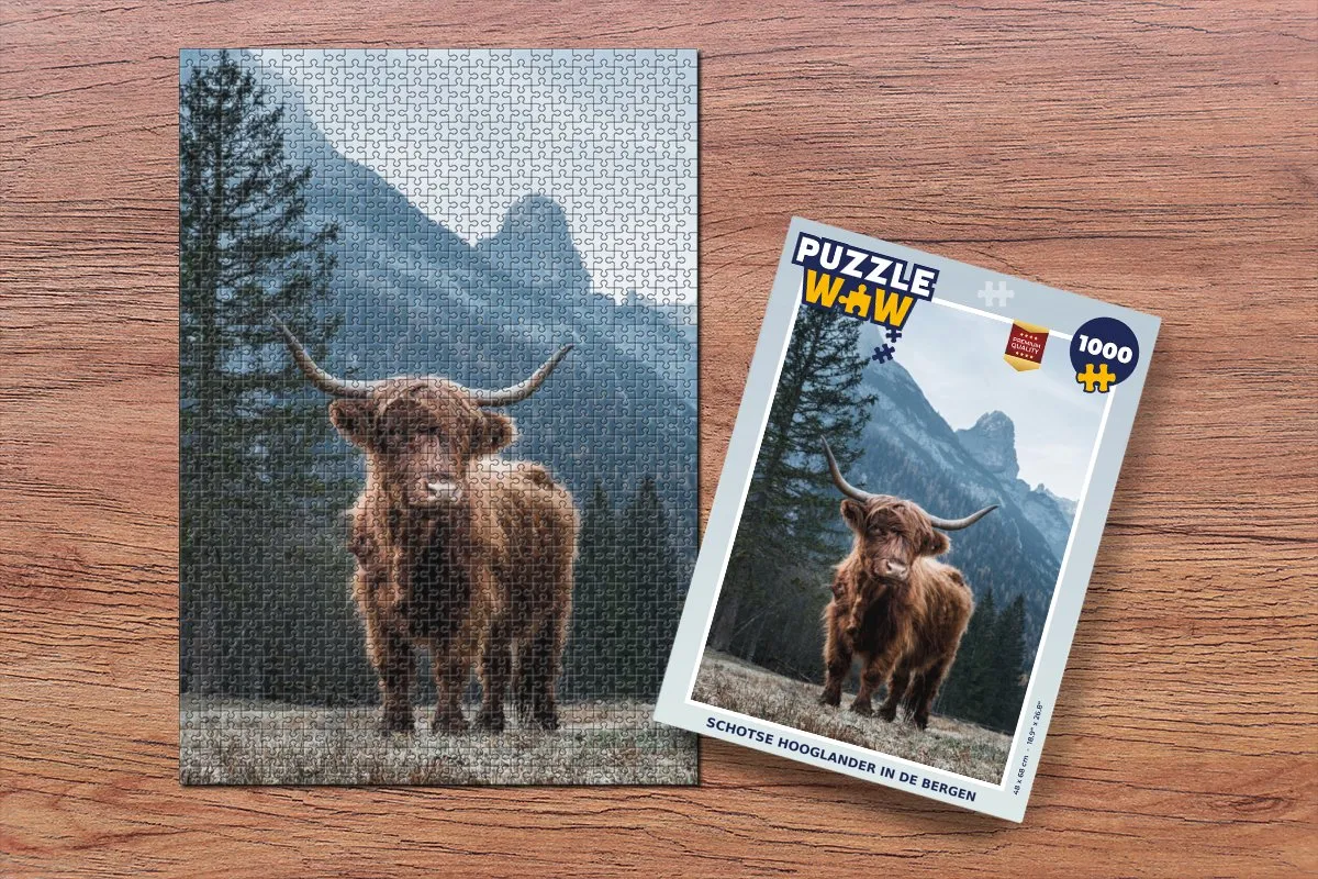 PuzzleWow Bergen Winter Schotse Hooglander Legpuzzel 1000 Stuks - Multicolor