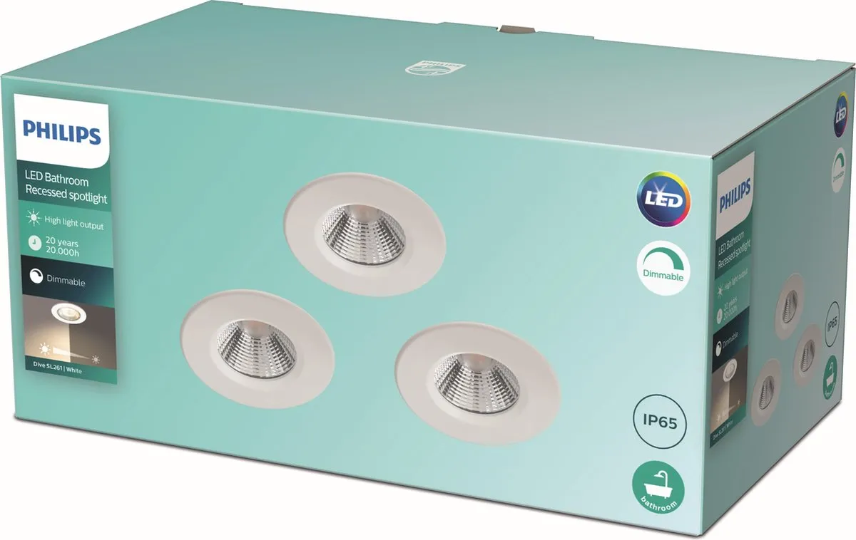 Philips Dive Inbouwspot 3-lichts - 8,5 cm - Wit