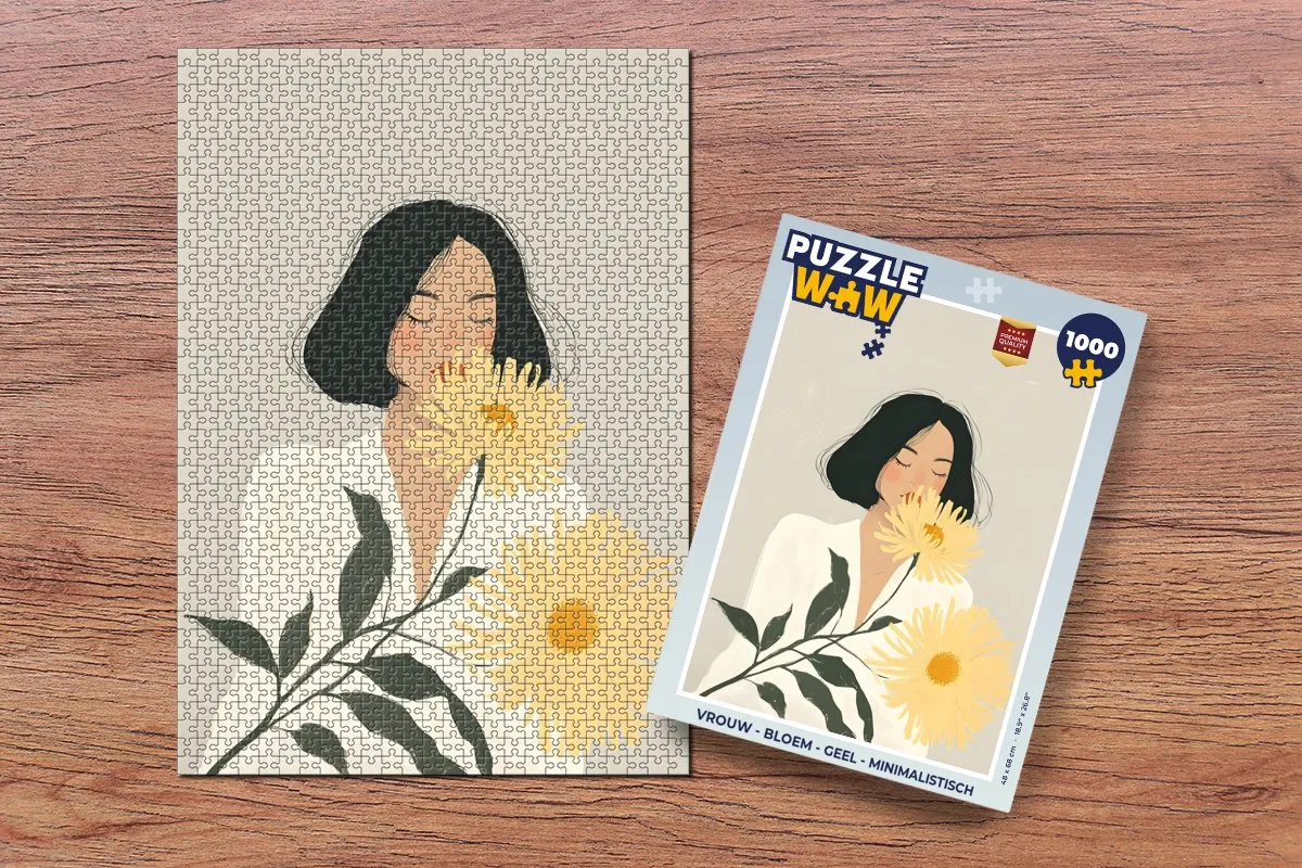 PuzzleWow Minimalistische Legpuzzel 1000 Stuks - Vrouw Bloem Geel