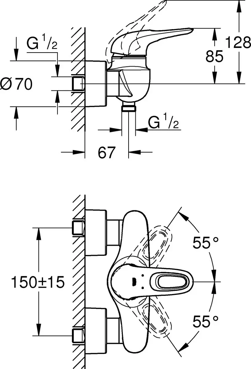 Grohe Eurostyle New Douchekraan 15cm - Chroom - afbeelding 5 van 5
