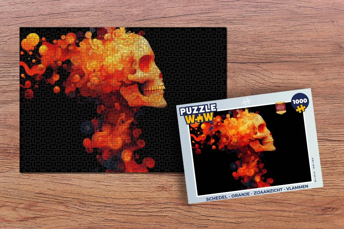 PuzzleWow Schedel Vlammen Legpuzzel 1000 Stuks - Oranje