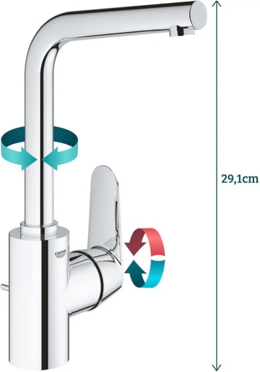 Grohe Eurodisc Cosmopolitan L-size Wastafelkraan - Chroom - afbeelding 3 van 6