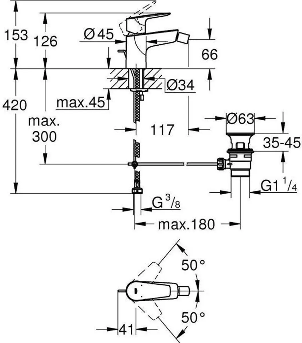 Grohe Start Edge Bidetkraan 23345001 - Chroom - afbeelding 3 van 6