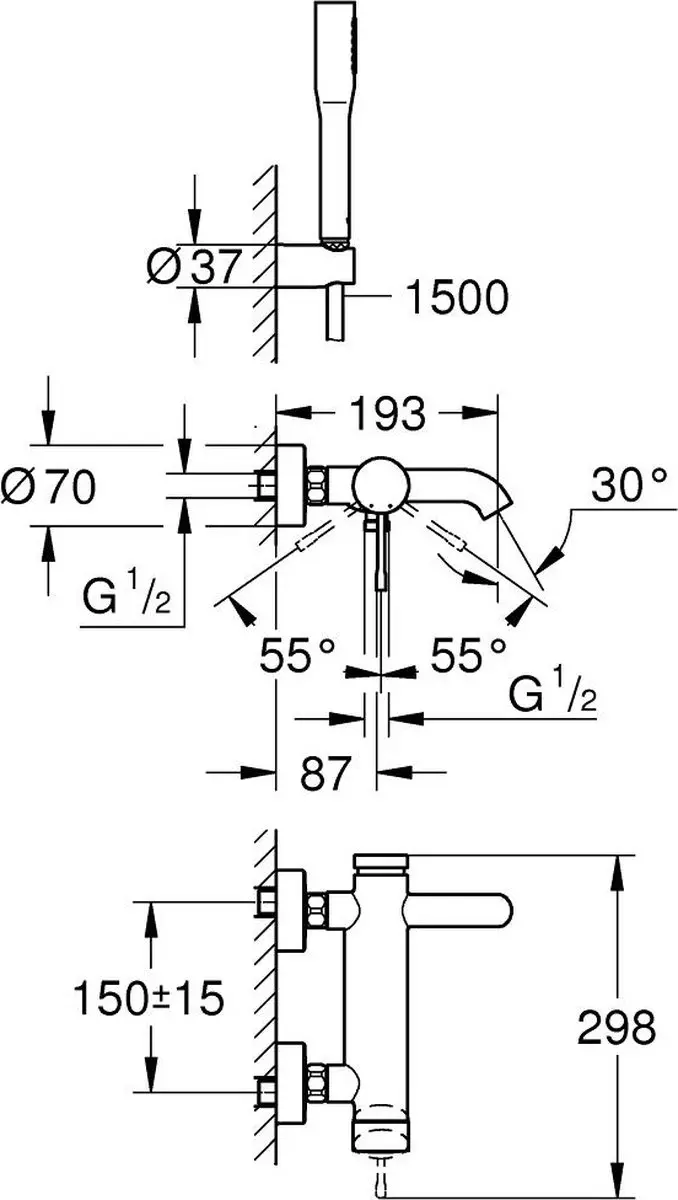 GROHE Essence 25249001 Badkraan - Chroom - afbeelding 2 van 3
