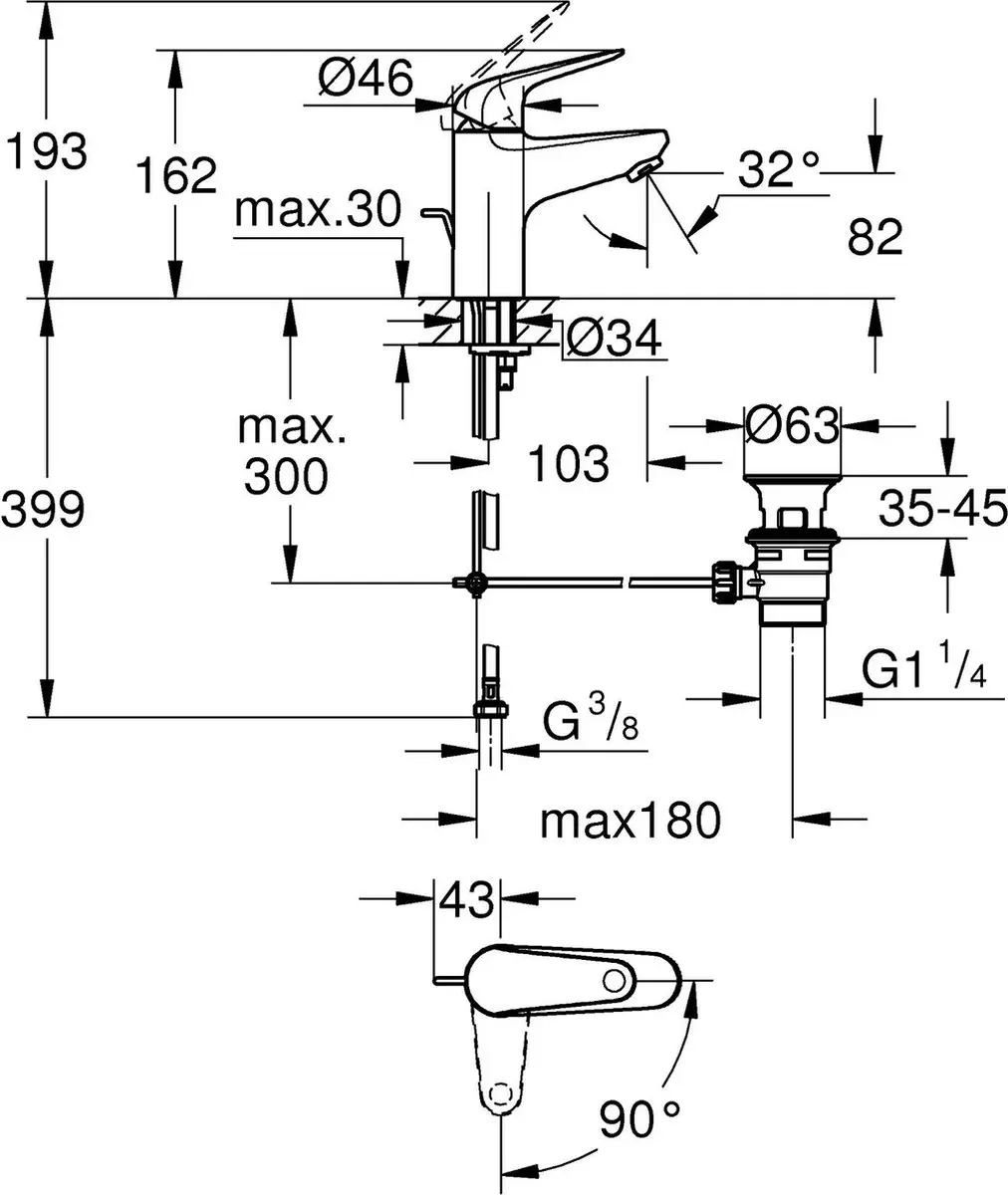 GROHE QuickFix Swift S-Size Eengreepsmengkraan - Chroom - afbeelding 3 van 6