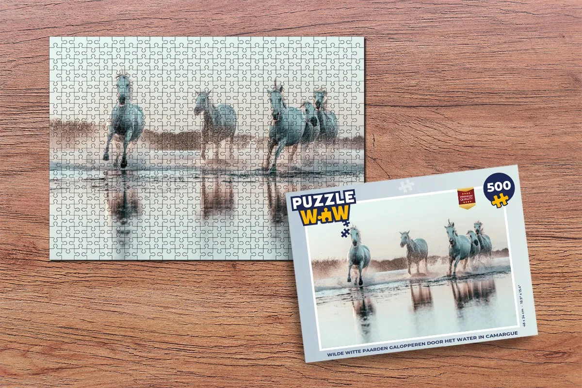 PuzzleWow Wilde Witte Paarden Camargue Legpuzzel 500 Stuks - Multicolor