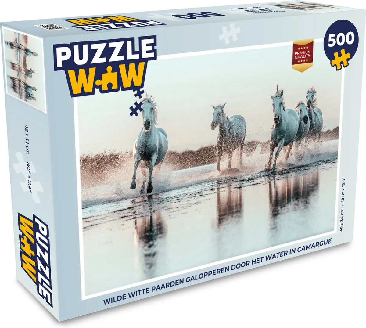 PuzzleWow Wilde Witte Paarden Camargue Legpuzzel 500 Stuks - Multicolor