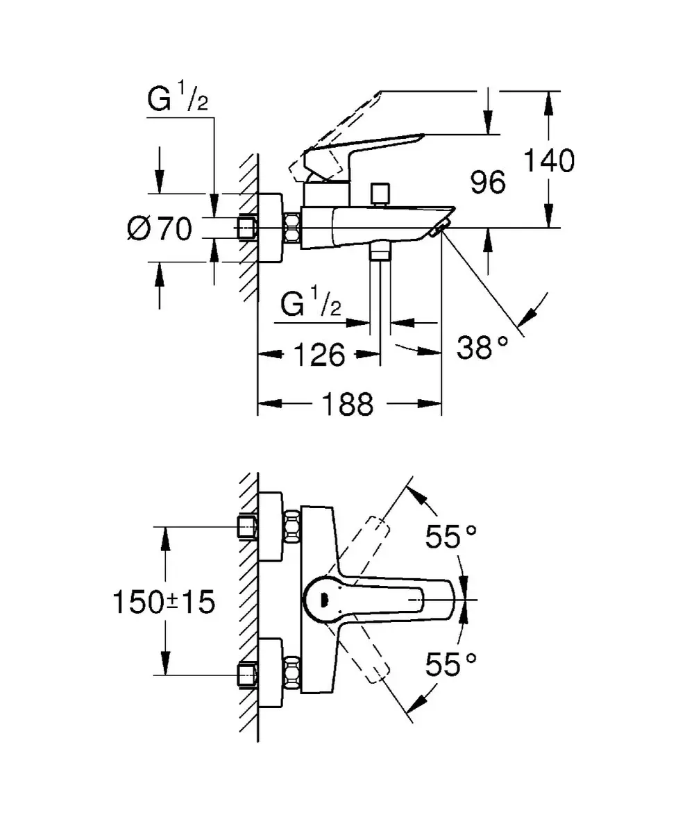 GROHE Start QuickFix Wannenarmatuur 322782432 - Mat Zwart - afbeelding 2 van 6