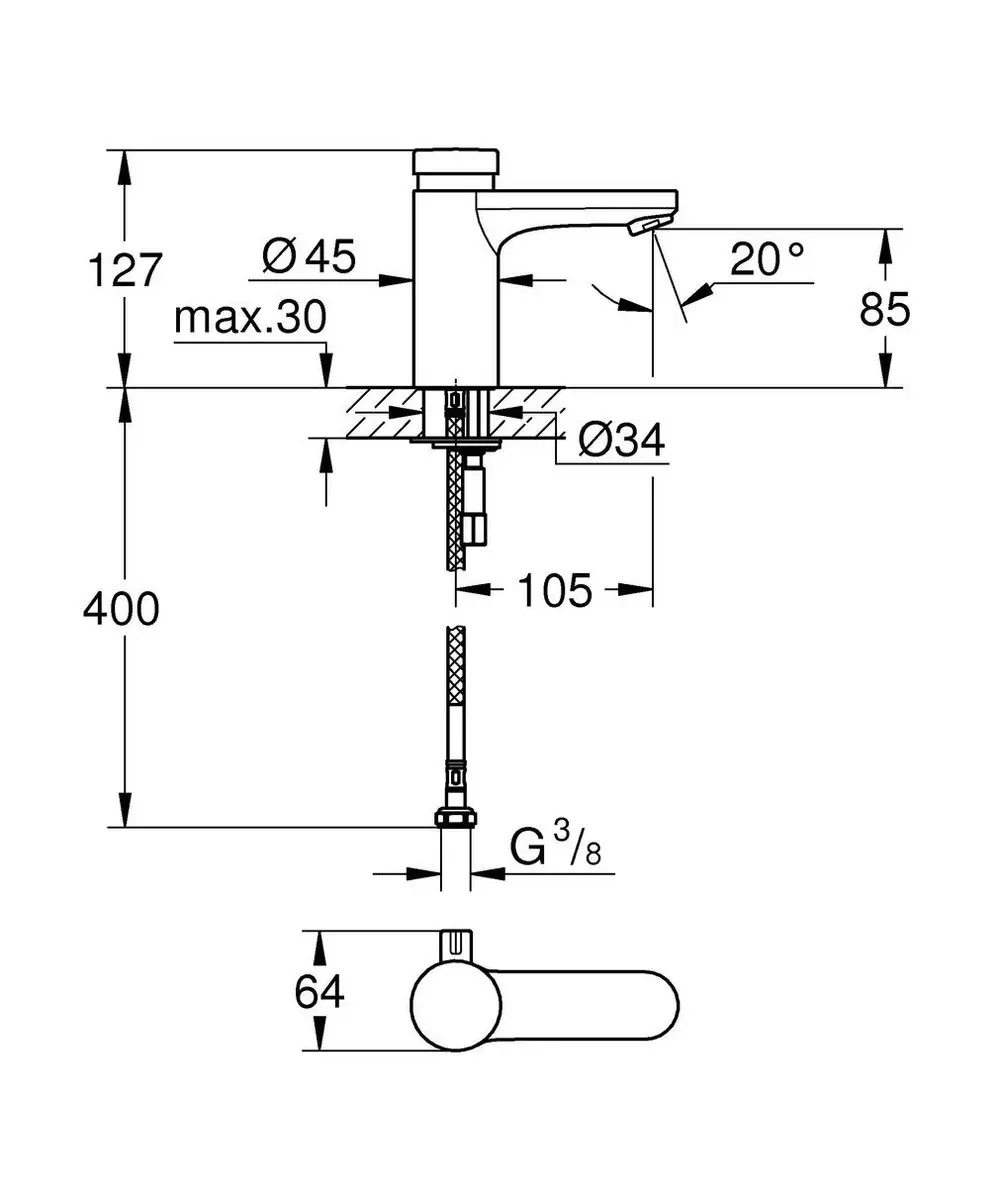 Grohe Eurosmart CT Zelfsluitende Wastafelkraan 36317000 - Chroom - afbeelding 5 van 6