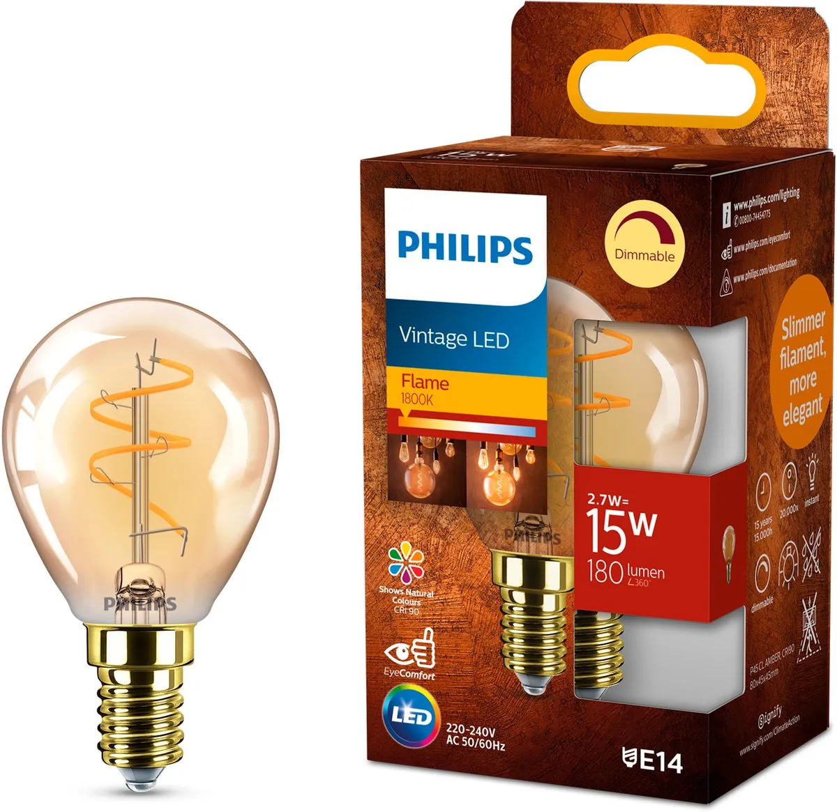 Philips Vintage LED Dimbare Lamp 15W