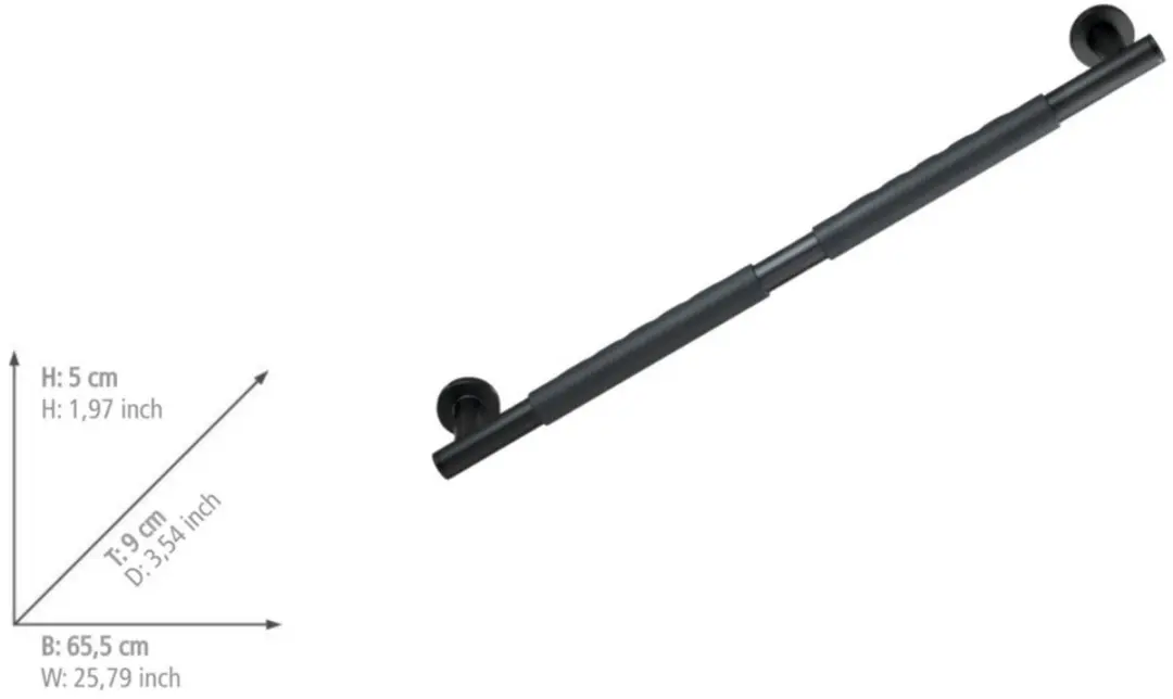 Wenko Secura Wandgreep 65cm - Zwart RVS - afbeelding 6 van 6
